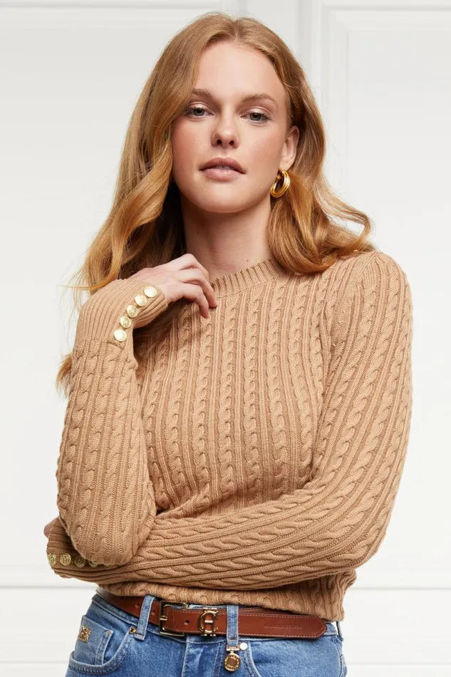 Women Seattle Cable Crew Knit Dark Camel Holland Cooper Knitwear