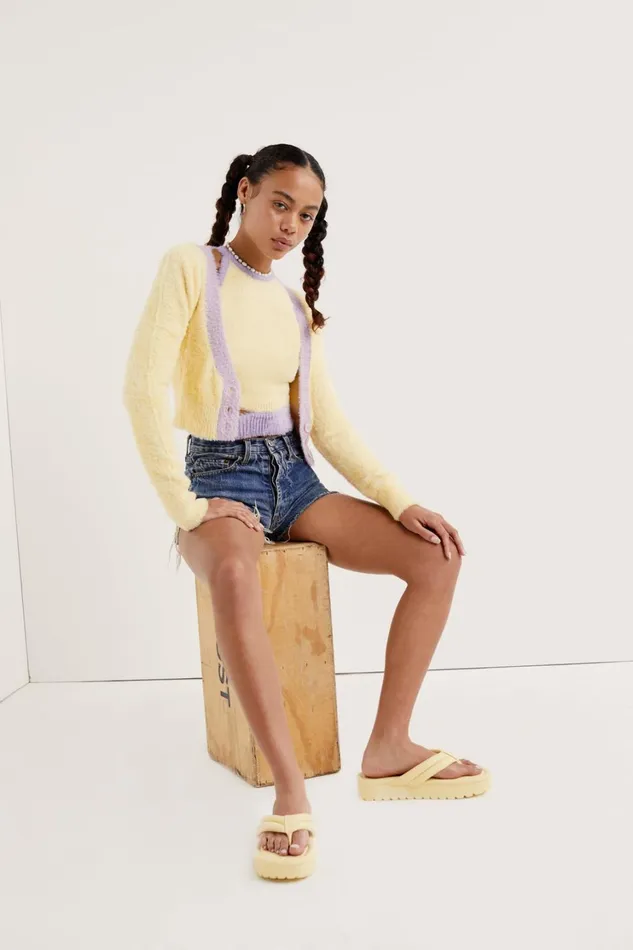 Women Sheila Cropped Cardigan Yellow For Love and Lemons Tops