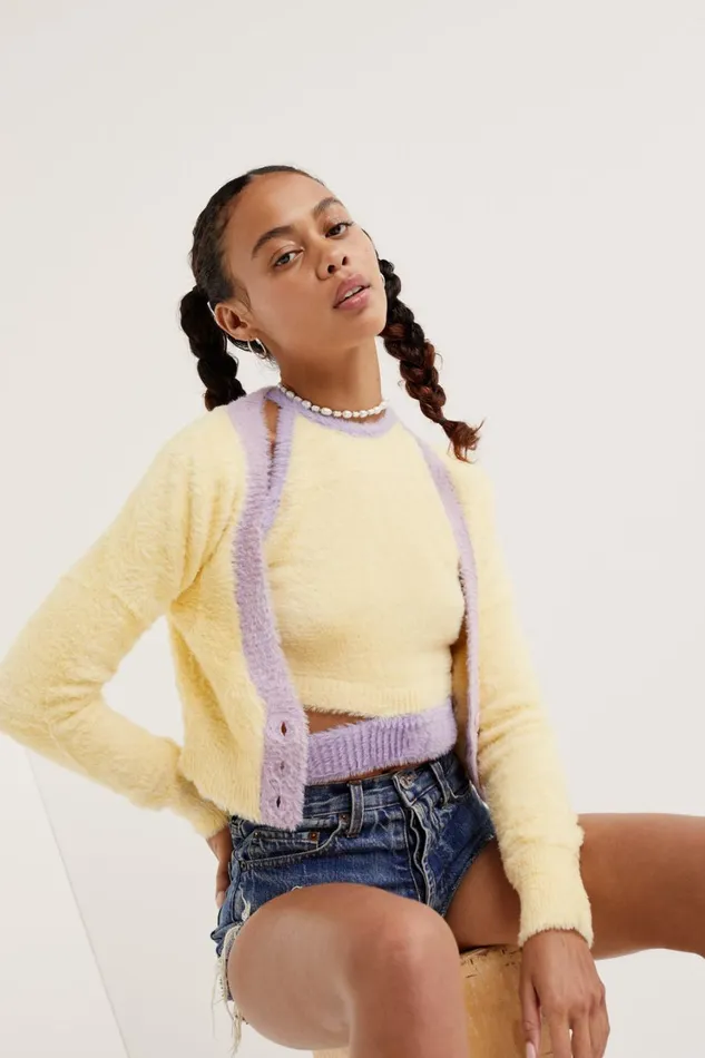 Women Sheila Cropped Cardigan Yellow For Love and Lemons Tops Women Sheila Cropped Cardigan Yellow For Love and Lemons Tops