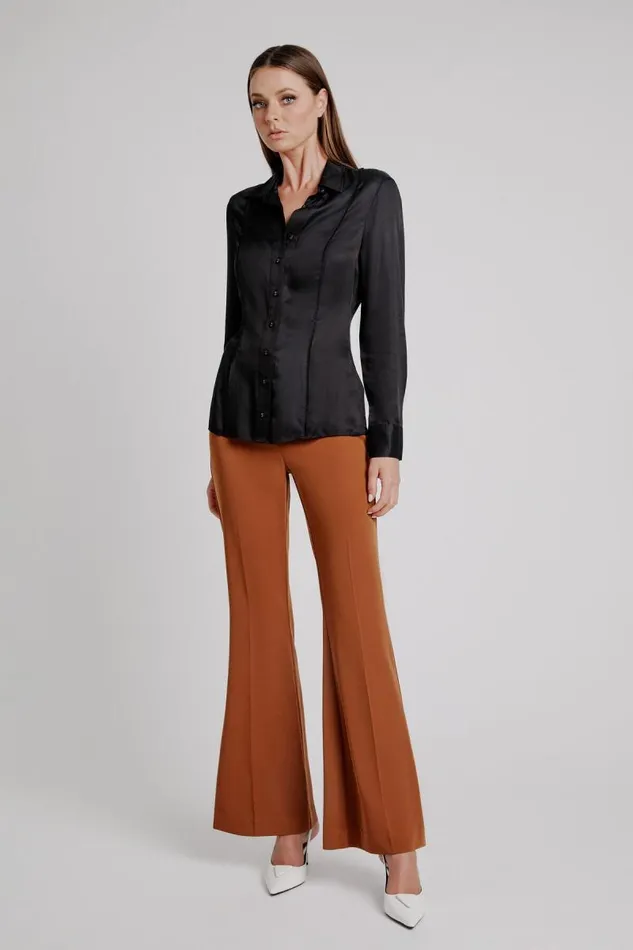 Women Shirts and Blouses Bardot Fitted Satin Shirt In Black Black