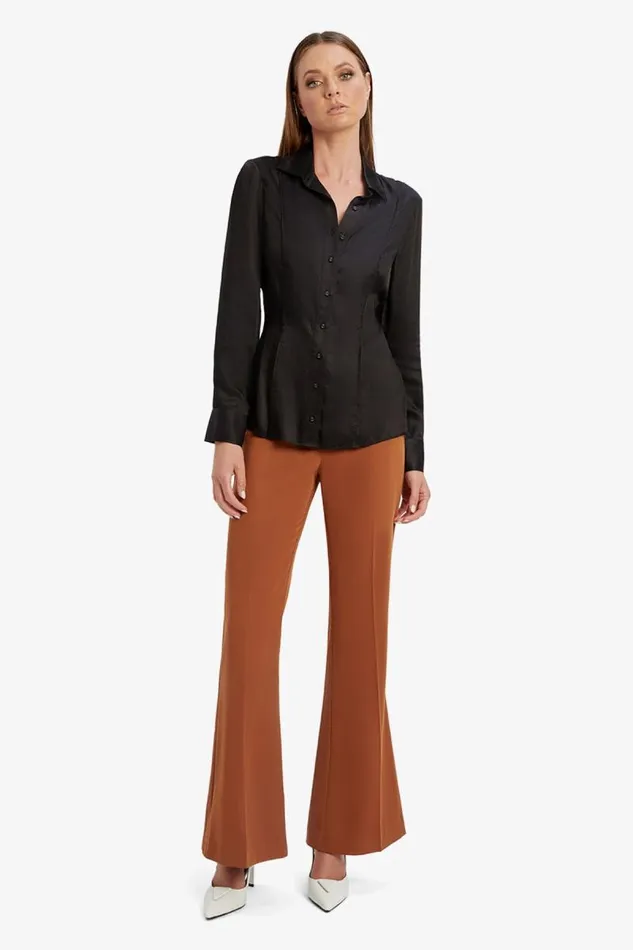 Women Shirts and Blouses Bardot Fitted Satin Shirt In Black Black Women Shirts and Blouses Bardot Fitted Satin Shirt In Black Black