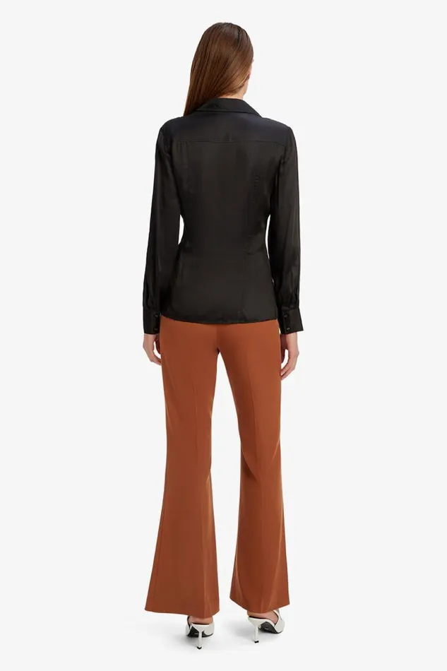 Women Shirts and Blouses Bardot Fitted Satin Shirt In Black Black Women Shirts and Blouses Bardot Fitted Satin Shirt In Black Black