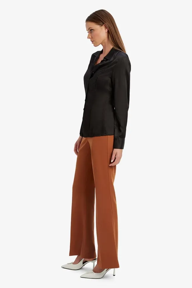 Women Shirts and Blouses Bardot Fitted Satin Shirt In Black Black Women Shirts and Blouses Bardot Fitted Satin Shirt In Black Black