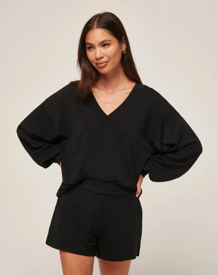 Women Shirts and Tops TravisMathew CLOUD TERRY VNECK TOP Black