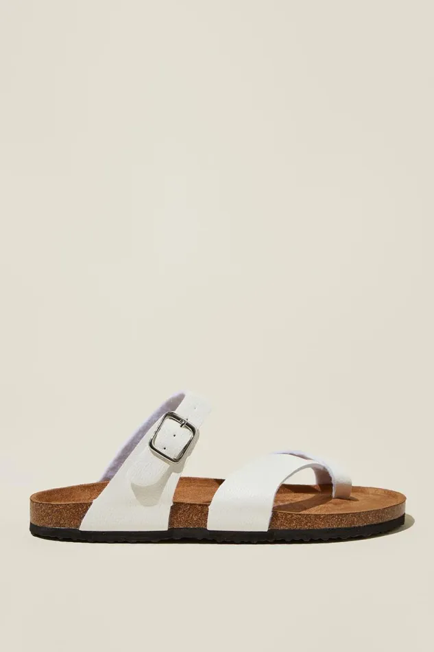 Women Shoes and Slippers Cotton On Rex Toe Loop Slide White Tumbled Vegan Leather