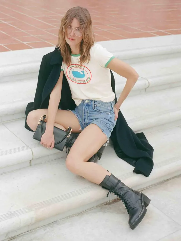 Women Shorts Mother Denim The Skipper Short And Long Fray Blue medium