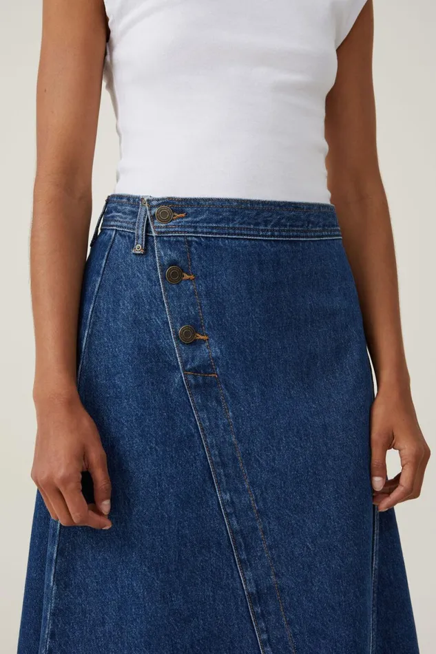 Women Skirts and Shorts Cotton On Archer Denim Midi Skirt Nordic Blue