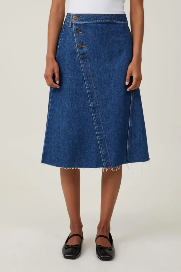 Women Skirts and Shorts Cotton On Archer Denim Midi Skirt Nordic Blue