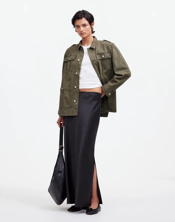 Women Skirts Madewell Satin Maxi Slip Skirt True Black
