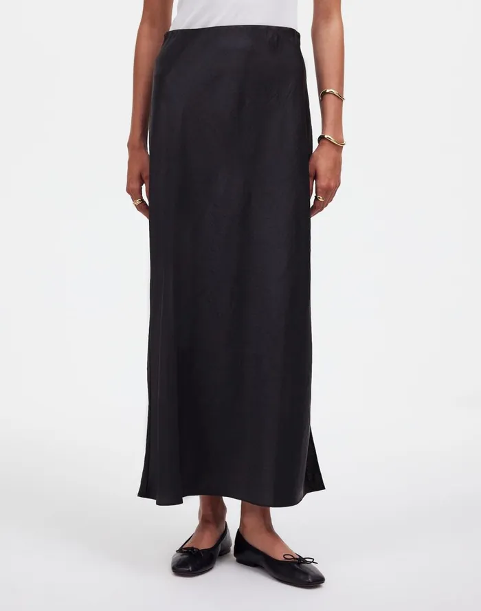 Women Skirts Madewell Satin Maxi Slip Skirt True Black