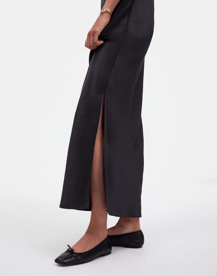 Women Skirts Madewell Satin Maxi Slip Skirt True Black