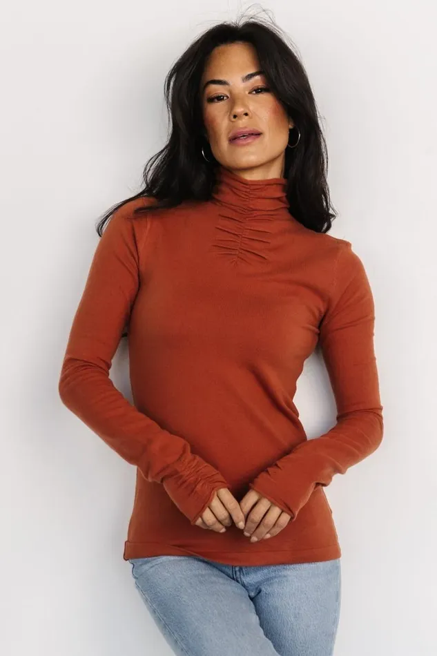 Women Slater Mock Neck Top Rust Baltic Born Blouses and Shirts
