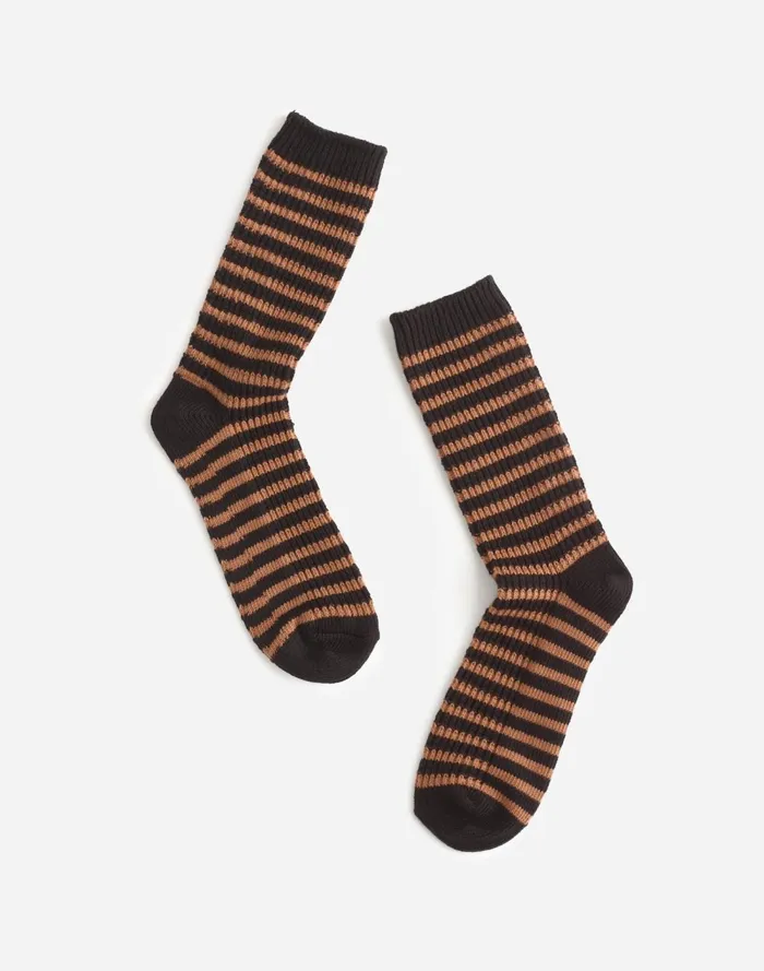 Women Socks Madewell WaffleKnit Trouser Socks In Stripe True Black