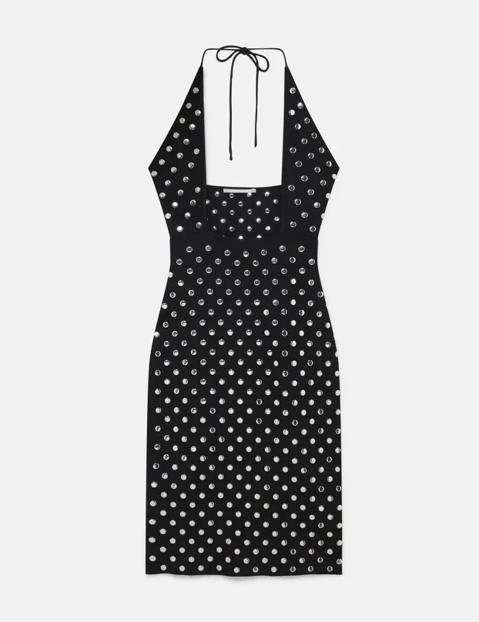 Women Studded Halterneck Midi Dress Black And Sliver Stella McCartney Dresses