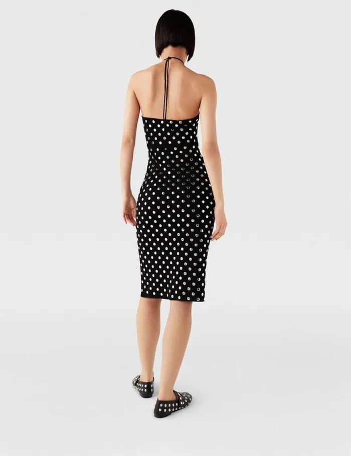 Women Studded Halterneck Midi Dress Black And Sliver Stella McCartney Dresses