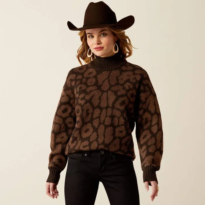 Women Sweaters and Cardigans Ariat Moda Turtleneck Sweater Mole Leopard