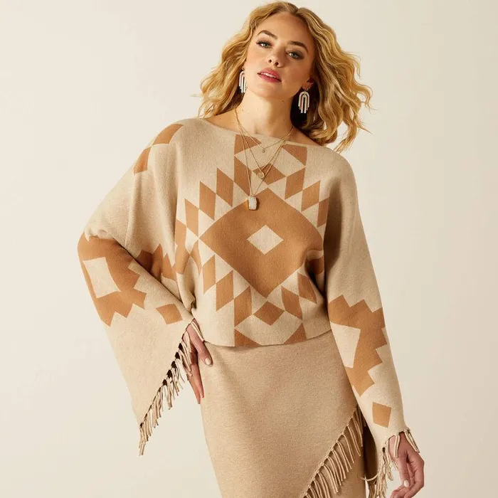 Women Sweaters and Cardigans Ariat Sunset Chic Sweater Poncho Oatmealtannin