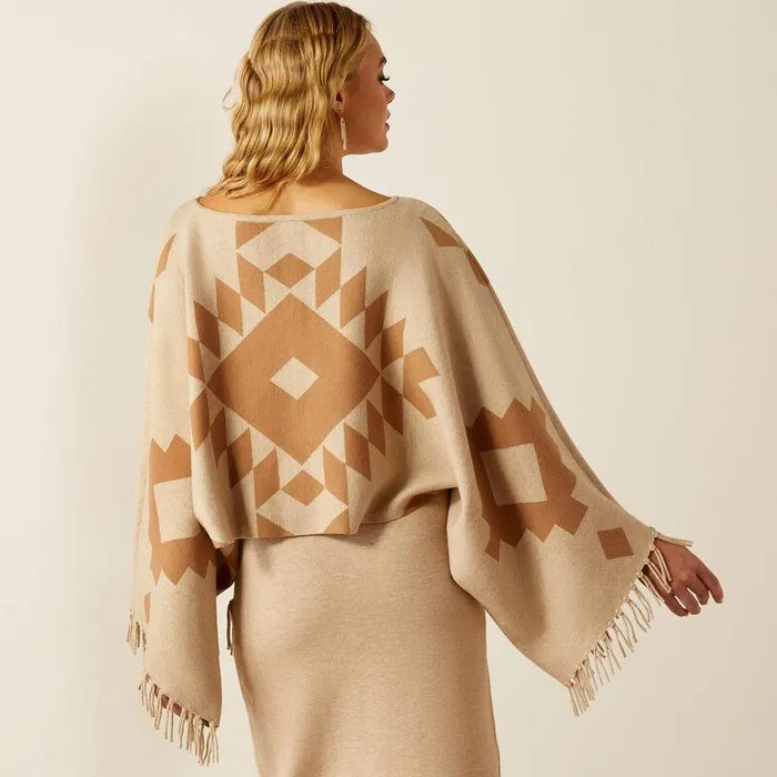 Women Sweaters and Cardigans Ariat Sunset Chic Sweater Poncho Oatmealtannin Women Sweaters and Cardigans Ariat Sunset Chic Sweater Poncho Oatmealtannin