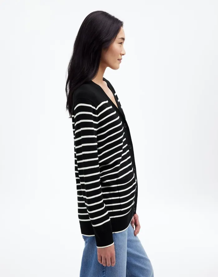 Women Sweaters Madewell Merino Wool Boyfriend Cardigan True Black Stripe