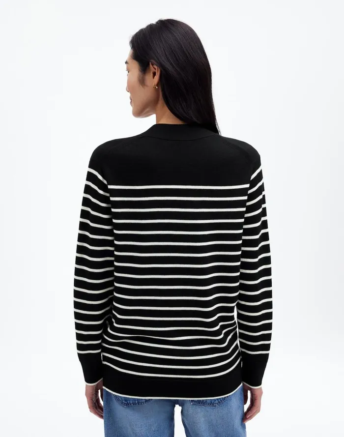 Women Sweaters Madewell Merino Wool Boyfriend Cardigan True Black Stripe