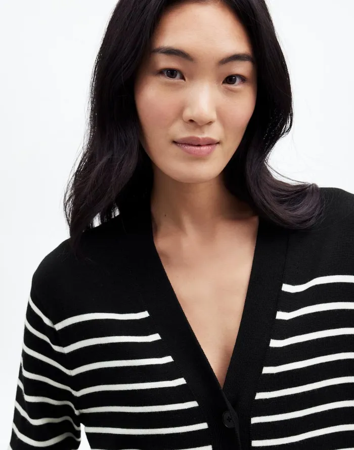 Women Sweaters Madewell Merino Wool Boyfriend Cardigan True Black Stripe