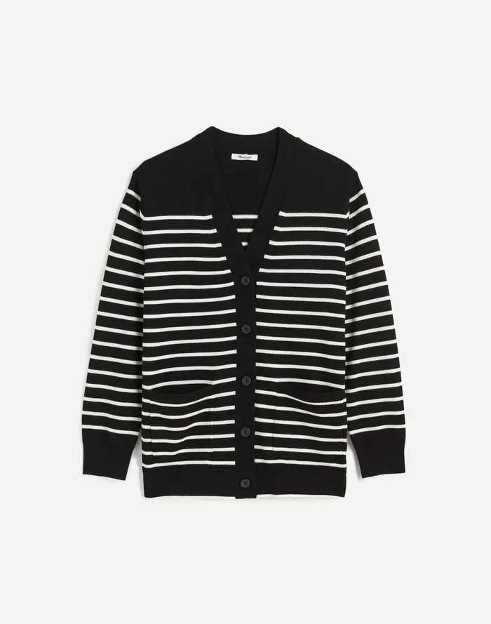 Women Sweaters Madewell Merino Wool Boyfriend Cardigan True Black Stripe