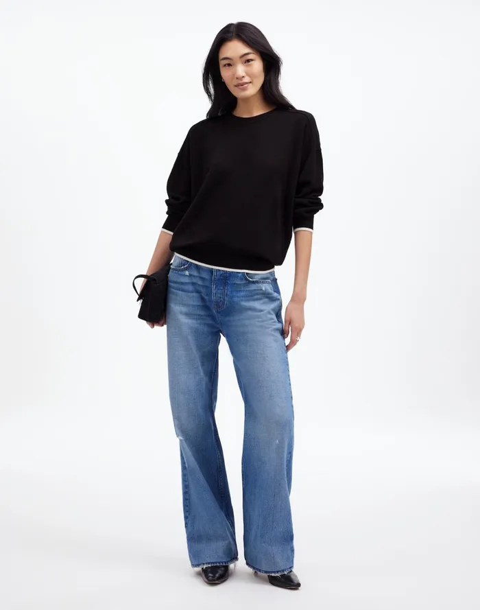 Women Sweaters Madewell Merino Wool Pullover Sweater True Black Combo