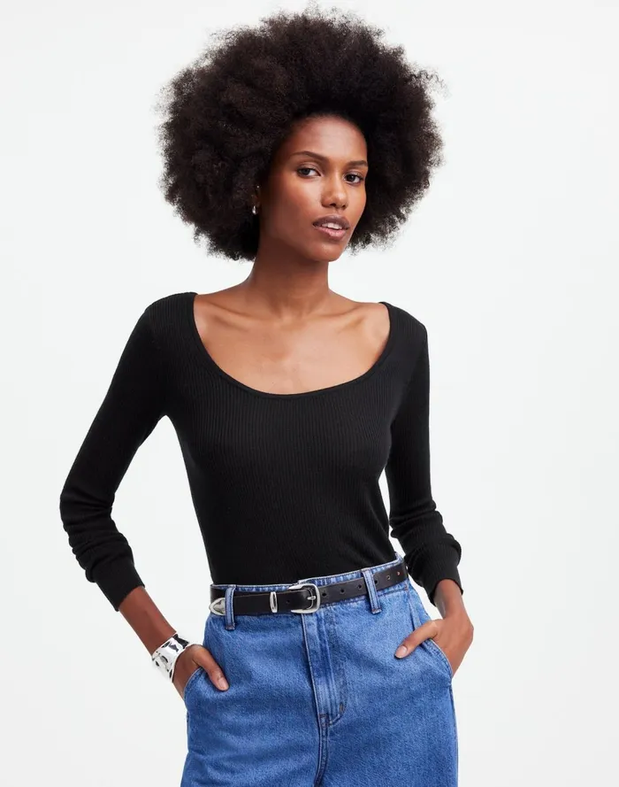 Women Sweaters Madewell Merino WoolSilk Blend Scoopneck Sweater True Black