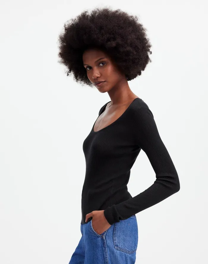 Women Sweaters Madewell Merino WoolSilk Blend Scoopneck Sweater True Black