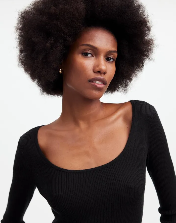 Women Sweaters Madewell Merino WoolSilk Blend Scoopneck Sweater True Black