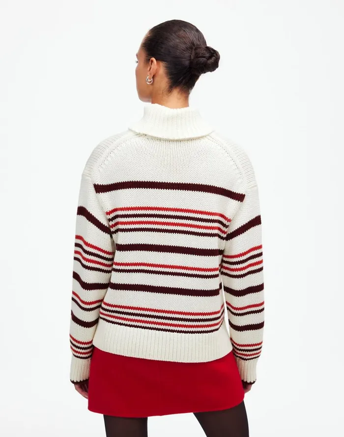 Women Sweaters Madewell Ribbed Cotton Turtleneck Sweater In Stripe Cabernet Stripe