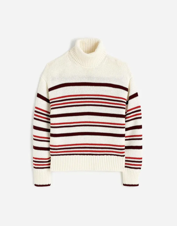 Women Sweaters Madewell Ribbed Cotton Turtleneck Sweater In Stripe Cabernet Stripe