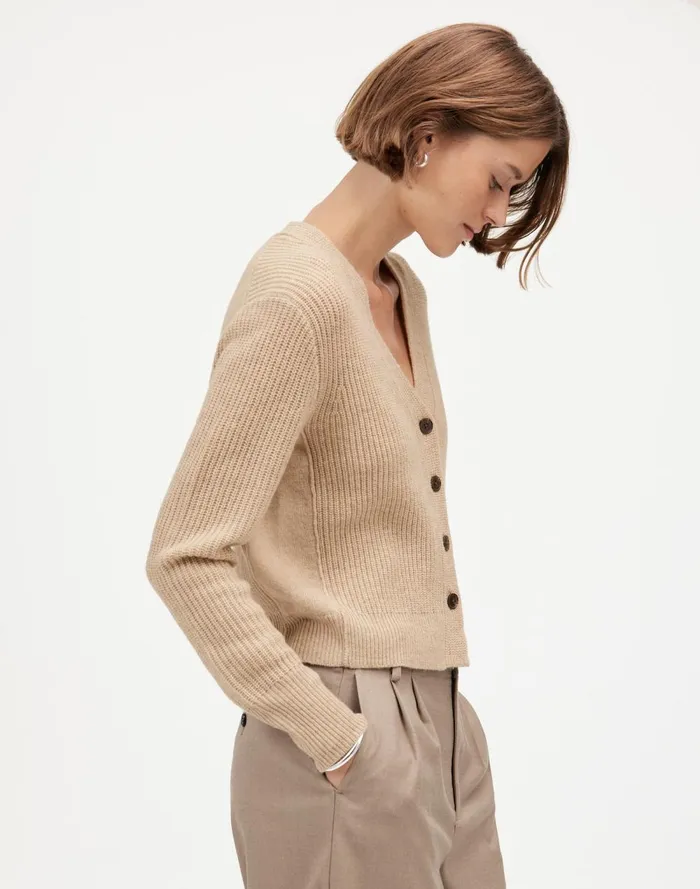 Women Sweaters Madewell SoftWool ButtonFront Cardigan Heather Oatmeal
