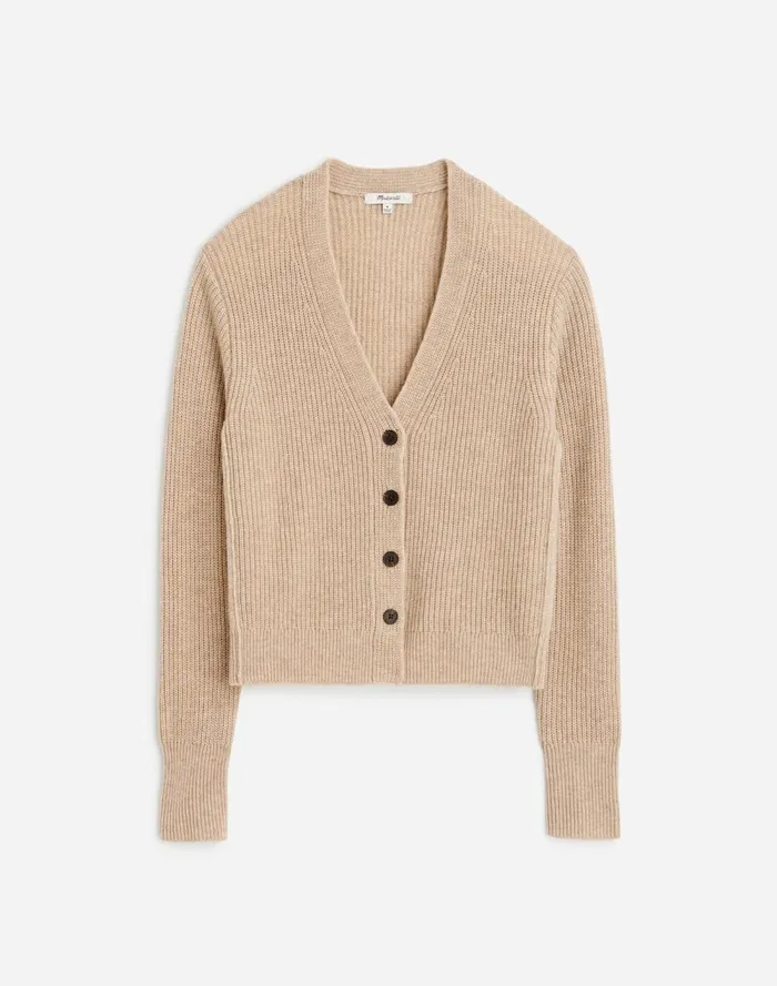 Women Sweaters Madewell SoftWool ButtonFront Cardigan Heather Oatmeal