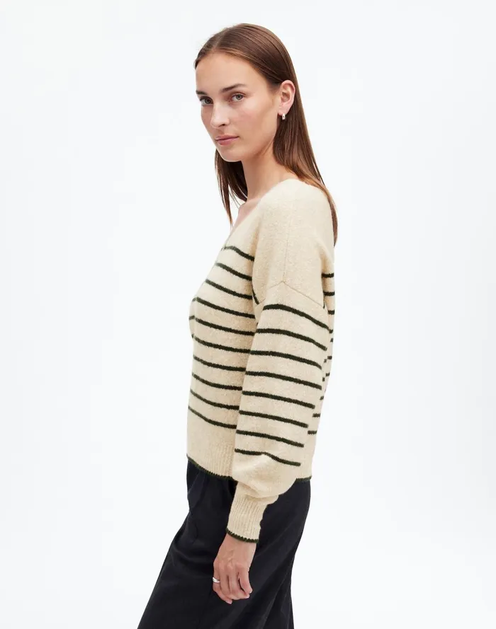 Women Sweaters Madewell Wedged VNeck Sweater Luxury Forest Stripe