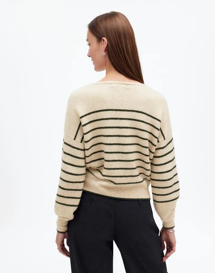 Women Sweaters Madewell Wedged VNeck Sweater Luxury Forest Stripe