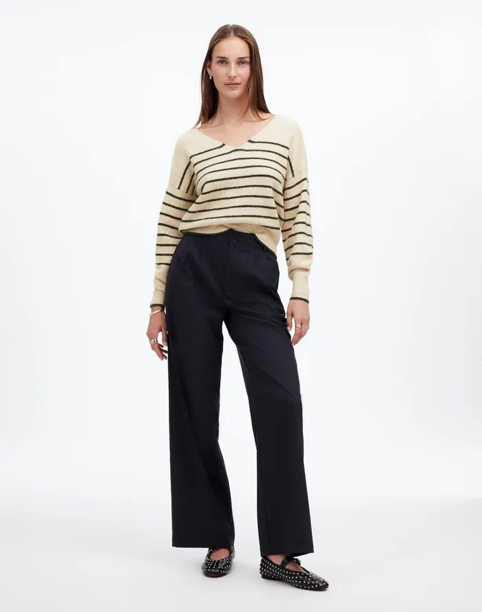 Women Sweaters Madewell Wedged VNeck Sweater Luxury Forest Stripe