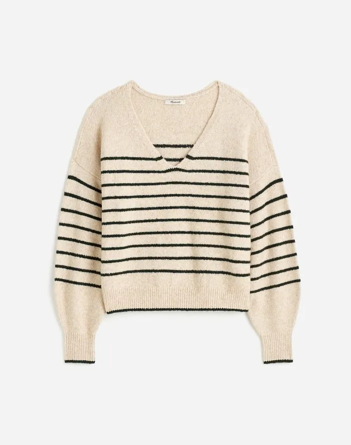 Women Sweaters Madewell Wedged VNeck Sweater Luxury Forest Stripe