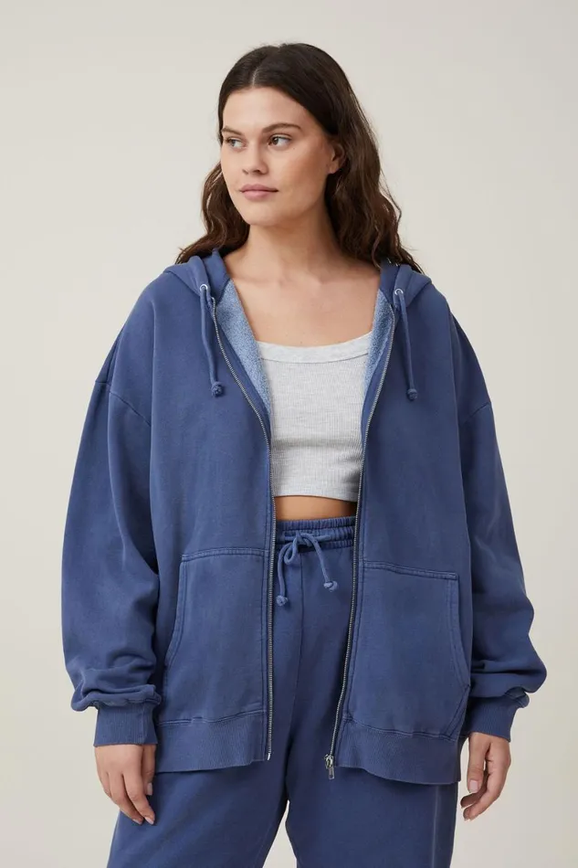 Women Sweats and Hoodies Cotton On Classic Washed ZipThrough Hoodie Washed Indigo