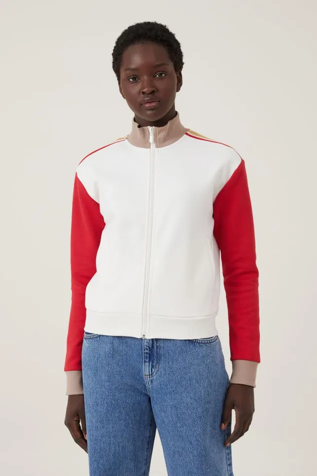 Women Sweats and Hoodies Cotton On Retro Sporty Zip Through Porcelain Crimson