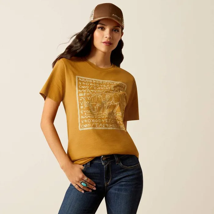Women TShirts and Tops Ariat Ariat Longhorn Brand TShirt Harvest Gold