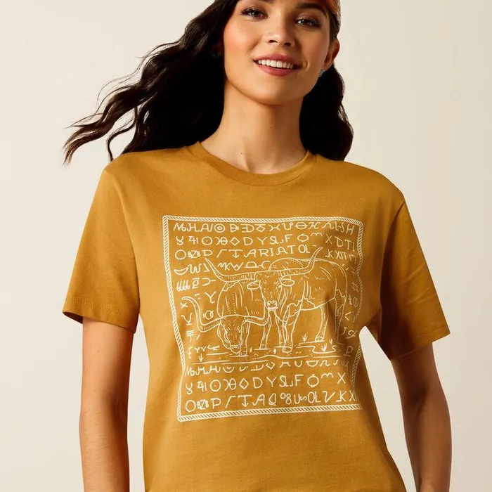 Women TShirts and Tops Ariat Ariat Longhorn Brand TShirt Harvest Gold Women TShirts and Tops Ariat Ariat Longhorn Brand TShirt Harvest Gold