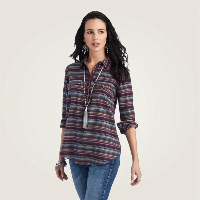 Women TShirts and Tops Ariat REAL Billie Jean Popover Shirt Roadside Stripe
