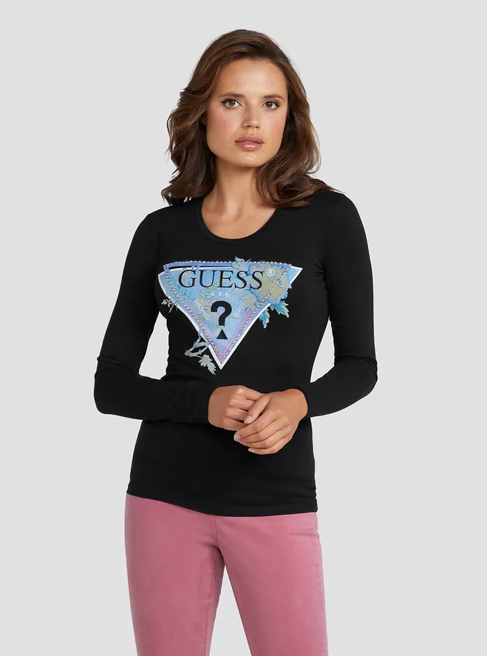Women Tees and Tanks GUESS Eco Black Alva Logo Tshirt