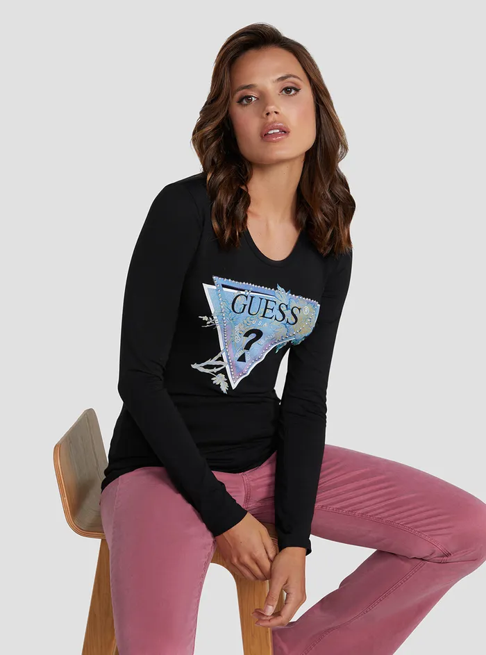 Women Tees and Tanks GUESS Eco Black Alva Logo Tshirt Women Tees and Tanks GUESS Eco Black Alva Logo Tshirt