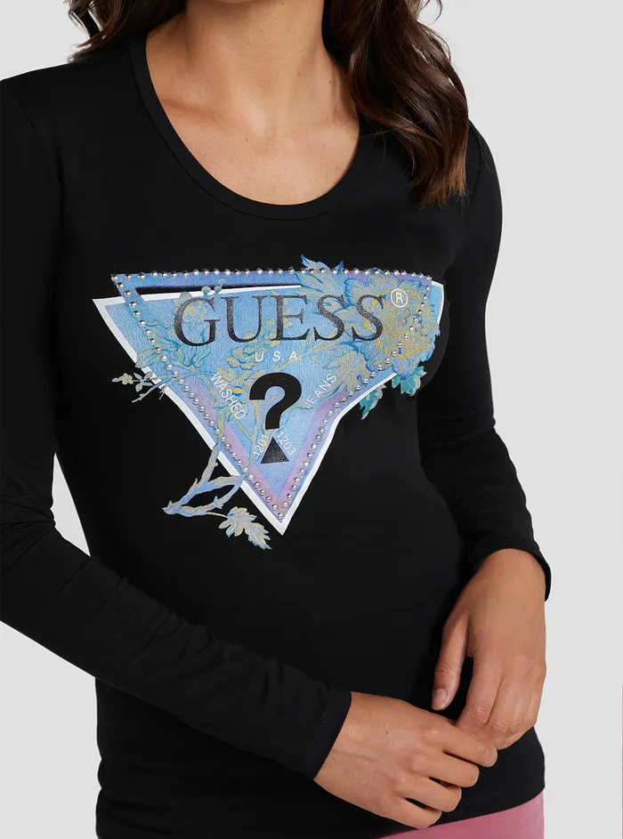 Women Tees and Tanks GUESS Eco Black Alva Logo Tshirt Women Tees and Tanks GUESS Eco Black Alva Logo Tshirt