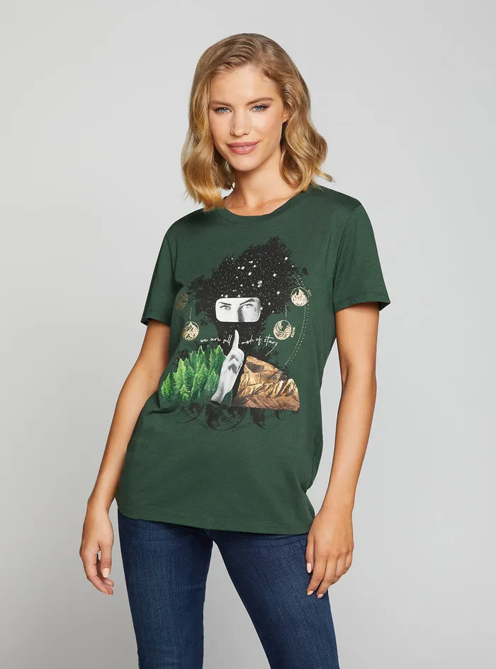 Women Tees and Tanks GUESS Eco Green Made Of Stars Tshirt