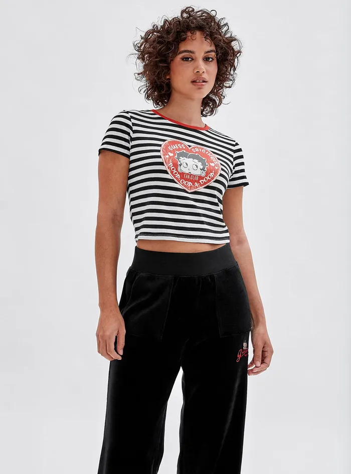 Women Tees and Tanks GUESS Guess Originals X Betty Boop Black Striped Baby Tshirt