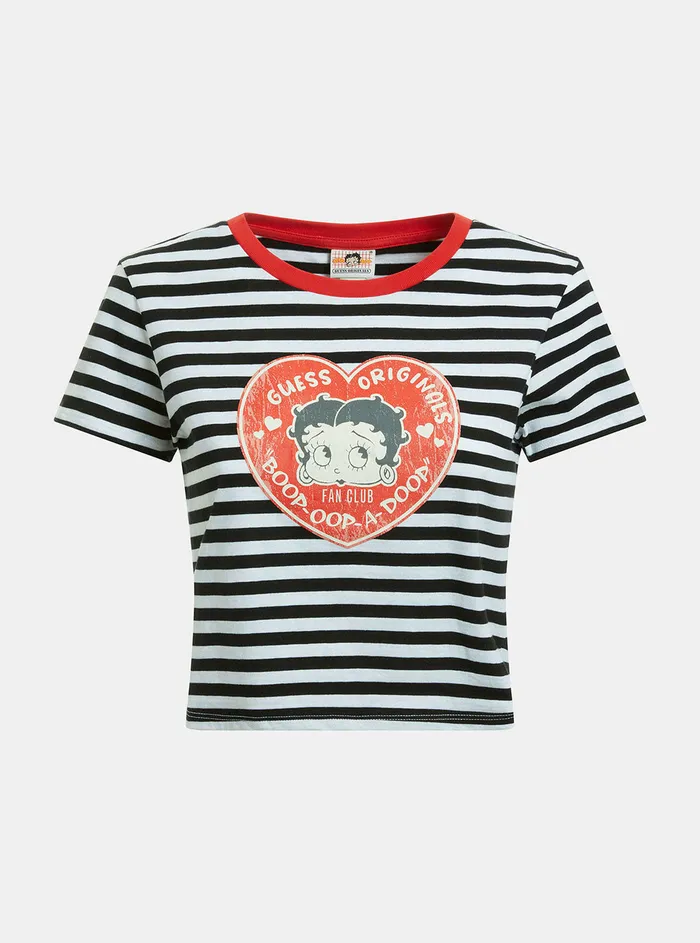 Women Tees and Tanks GUESS Guess Originals X Betty Boop Black Striped Baby Tshirt Women Tees and Tanks GUESS Guess Originals X Betty Boop Black Striped Baby Tshirt