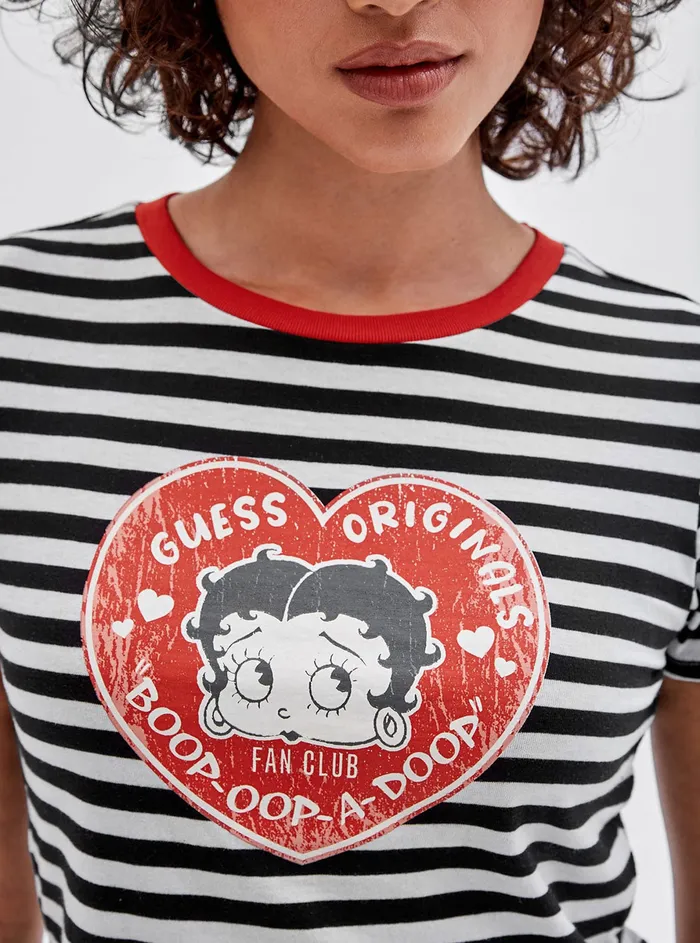 Women Tees and Tanks GUESS Guess Originals X Betty Boop Black Striped Baby Tshirt Women Tees and Tanks GUESS Guess Originals X Betty Boop Black Striped Baby Tshirt